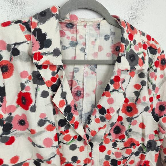 Accents & Adornments Blazer Womens Medium White Cherry Blossom Floral Linen Boho - Picture 2 of 7